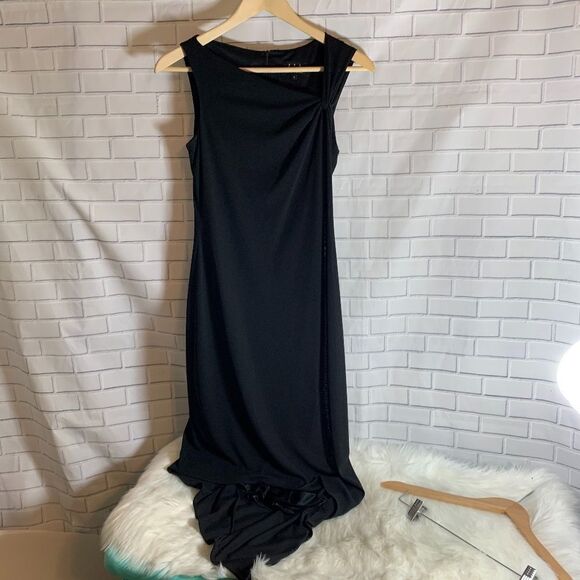 David Meister Asymmetrical Black Sheath Dress Sz 4 - Picture 2 of 6